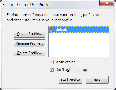 Firefox profile dialog